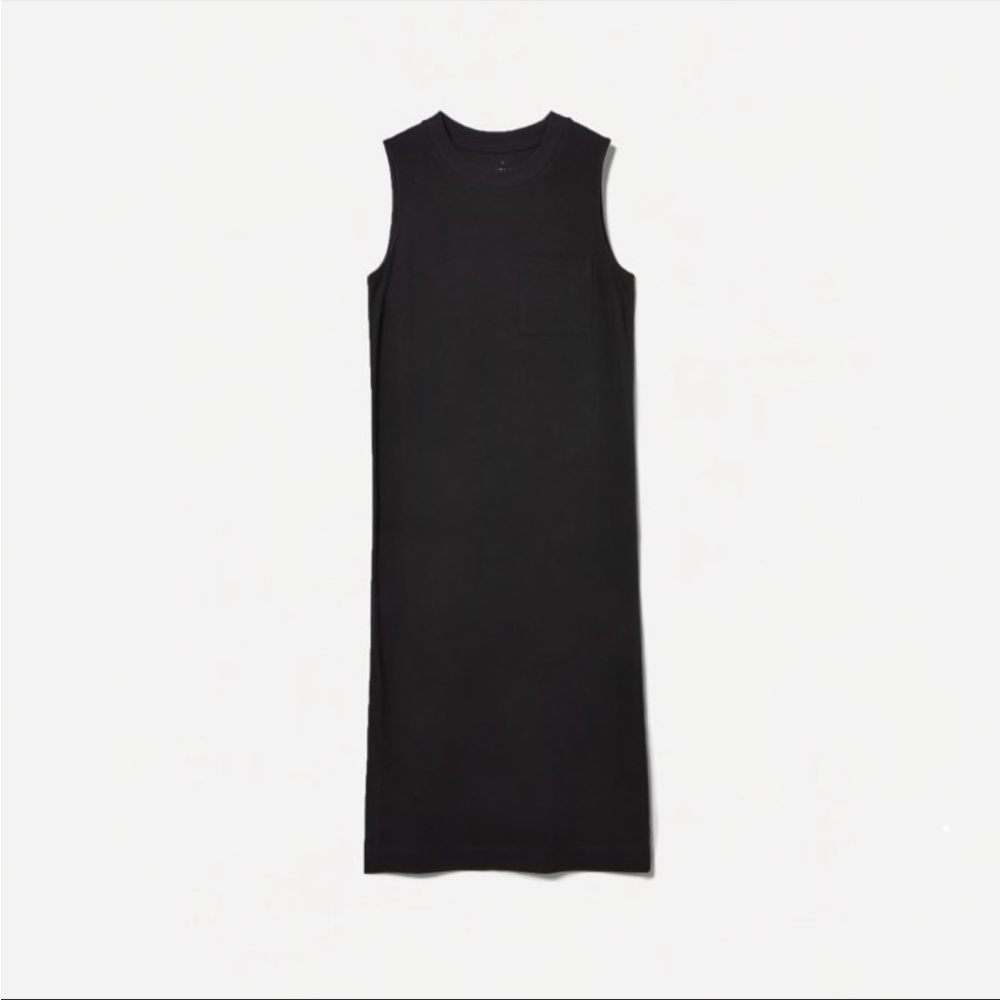 Everlane The Long Weekend Side Slit 100% Cotton Black Midi Dress Medium